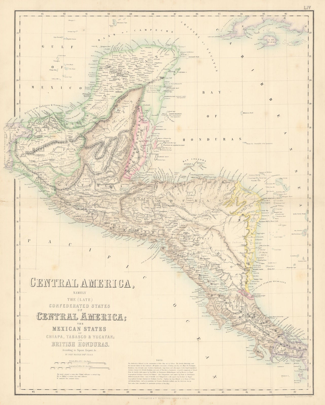Central America. Chiapa Tabasco Yucatan Honduras Guatemala Costa Rica c1863 map